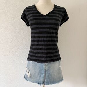 Polo Ralph Lauren Black/Gray Striped V-Neck T-Shirt Bella Swan Core Size S Y2K